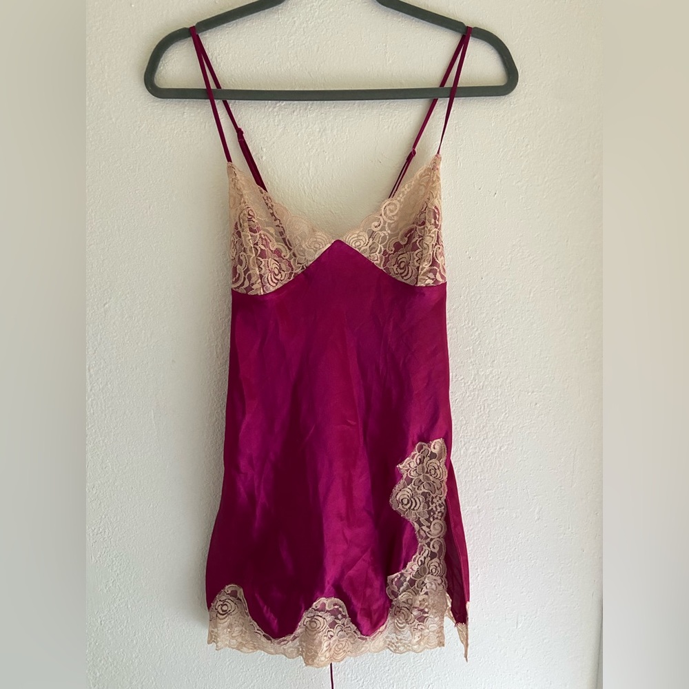 Frederick’s of Hollywood Vintage Hot Pink Slit Lace Slip Dress Medium